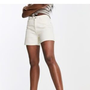 Only Vega roll hem denim shorts in ecru